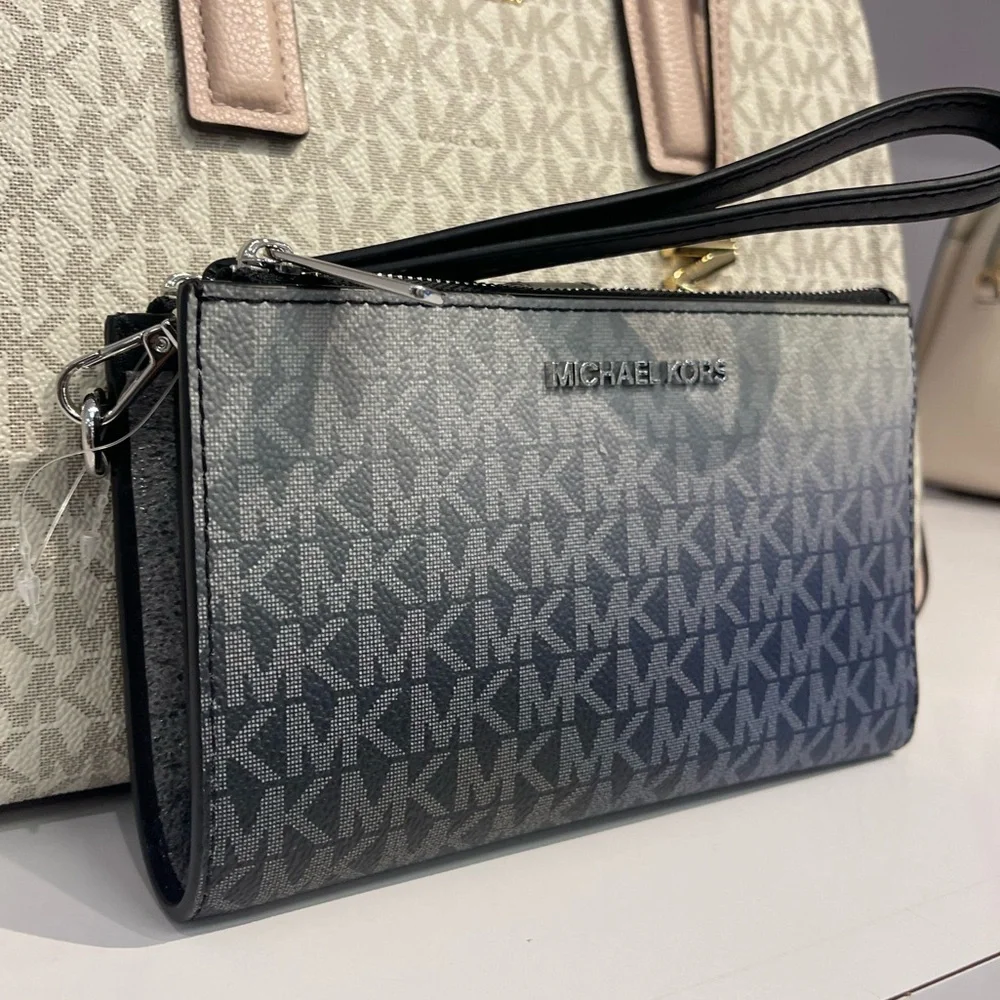 MICHAEL KORS Jet Set Lg Ombré Signature Logo Double Zip Wristlet Phone Holdr NWT
